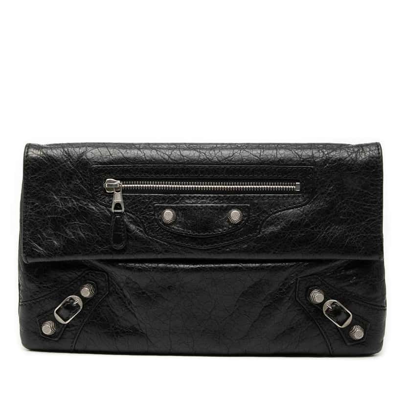 Balenciaga Lambskin Motocross Giant 12 Envelope Clutch Black Leather Very good condition - Front View