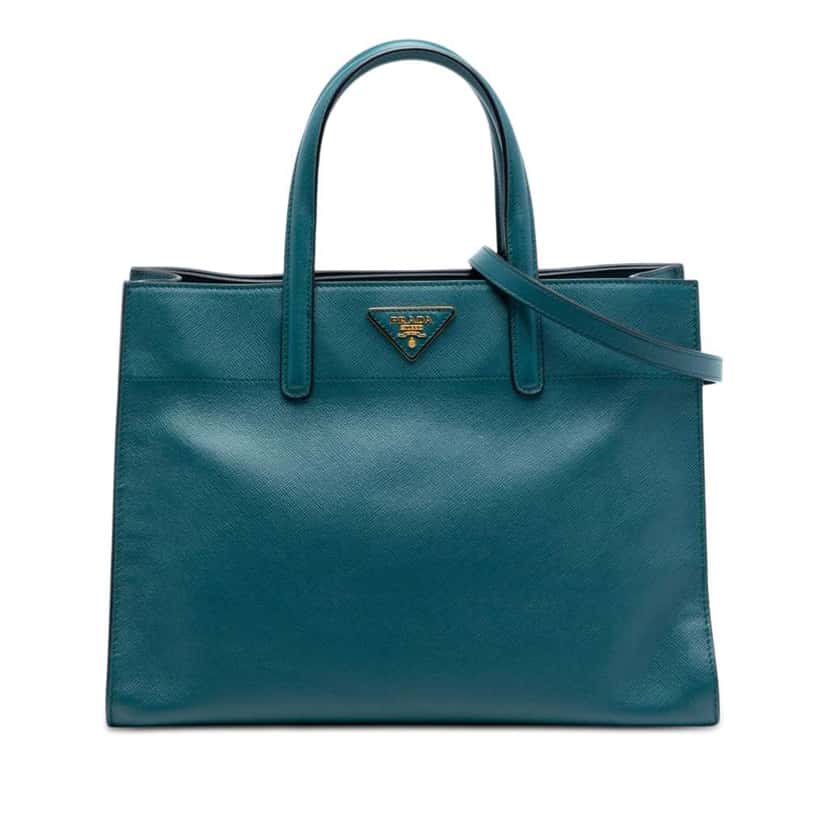Prada Saffiano Soft Triple Pocket Tote Blue Leather Very good condition - Front View
