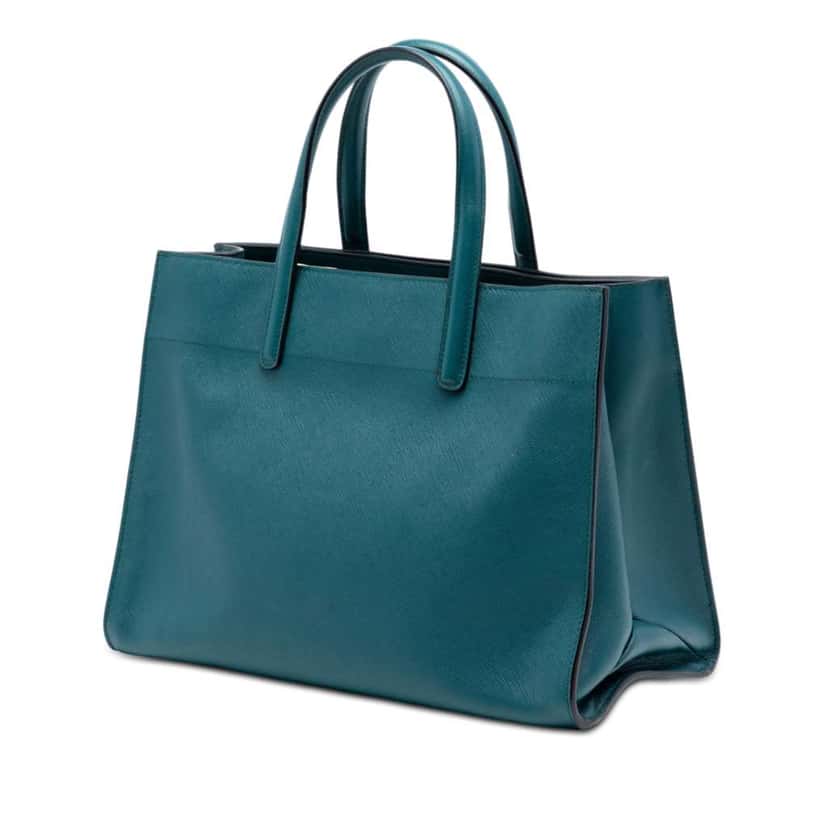 Prada Saffiano Soft Triple Pocket Tote Blue Leather Very good condition - Back View