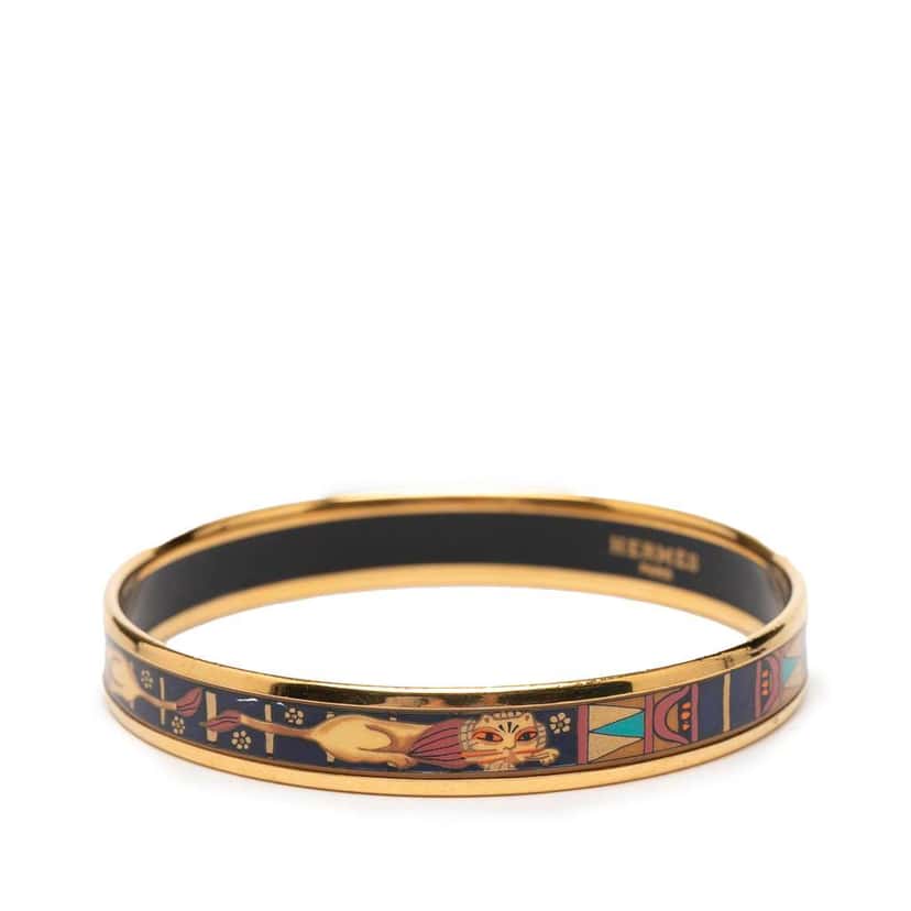 Hermès Narrow Lion Head Enamel Bangle 62 Black Very good condition - Back View