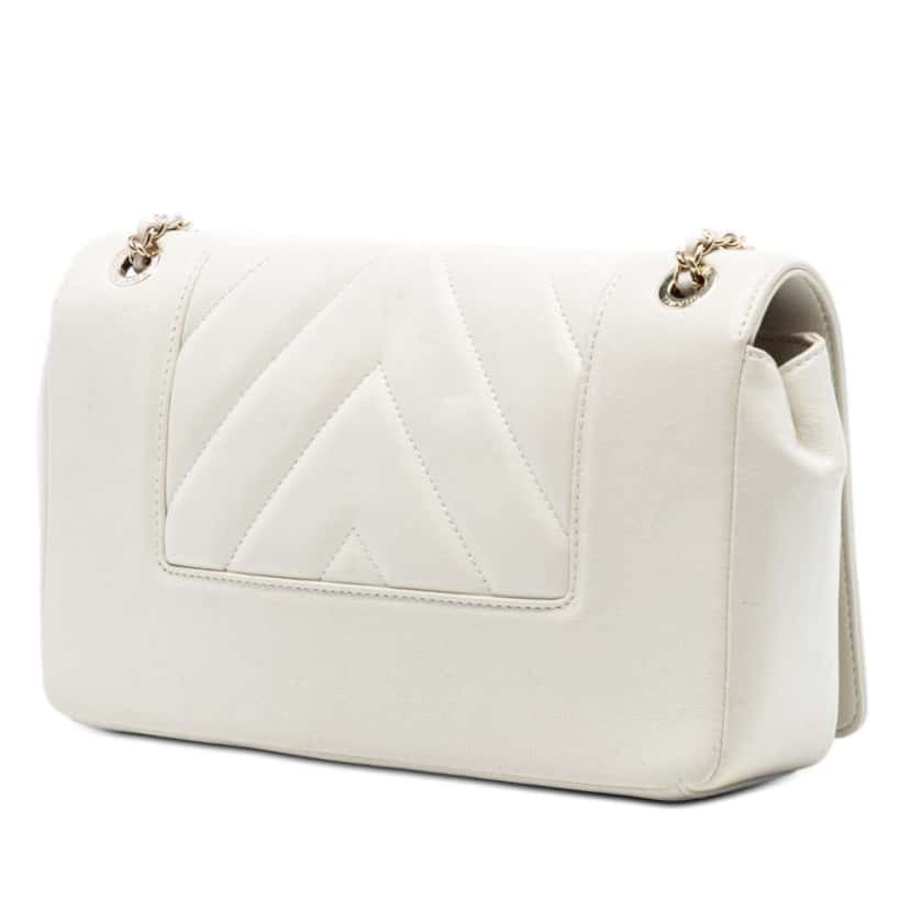 Chanel Medium Chevron Sheepskin Mademoiselle Vintage Flap White Leather Very good condition - Back View