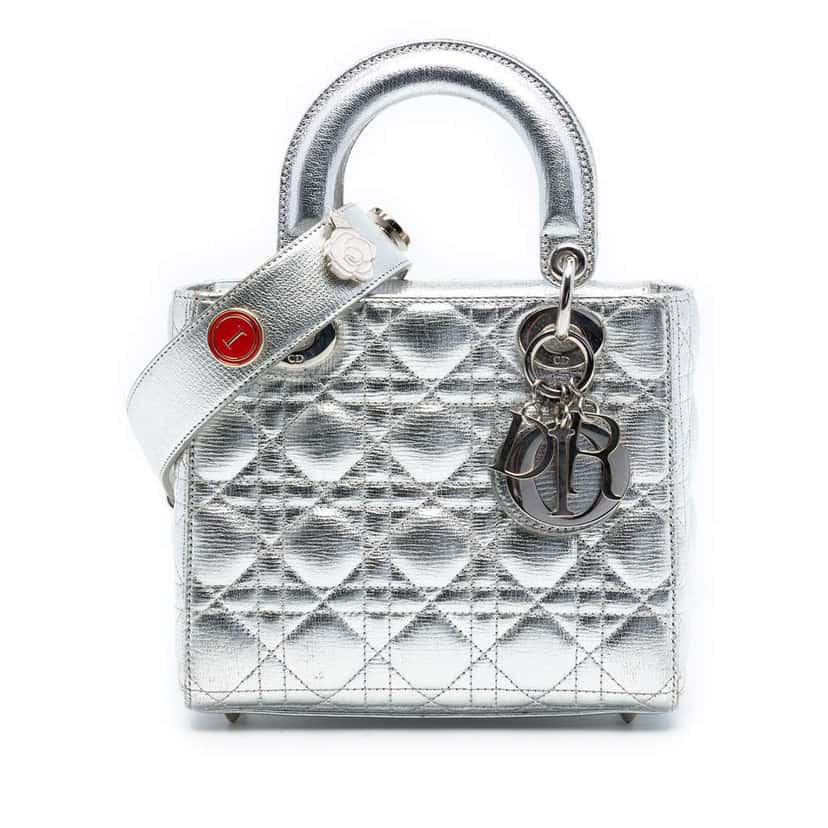 Dior Small Metallic Lambskin Cannage My ABCDior Lady Dior Silver Leather Very good condition - Front View