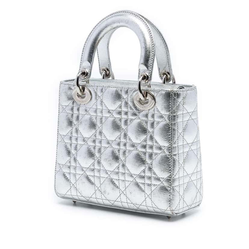 Dior Small Metallic Lambskin Cannage My ABCDior Lady Dior Silver Leather Very good condition - Back View