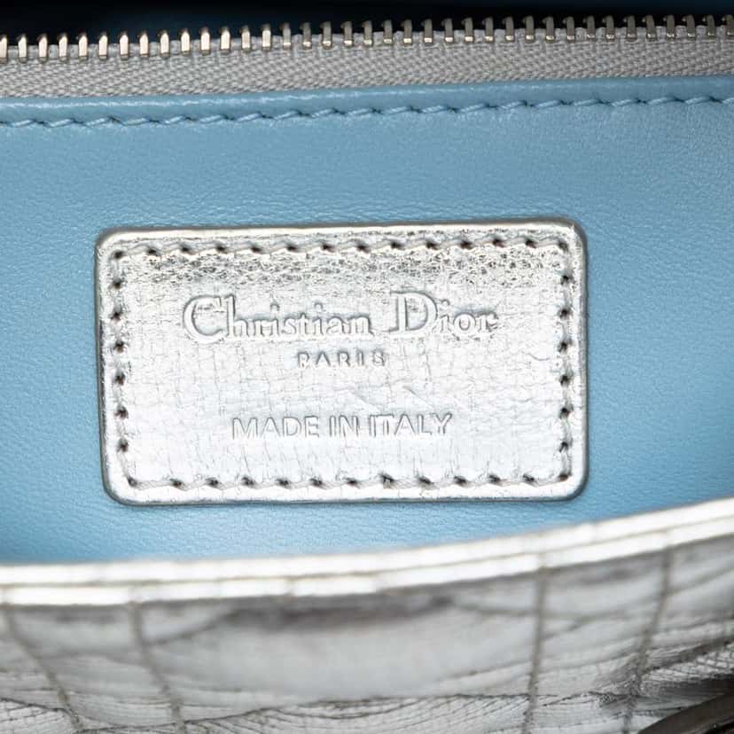 Dior Small Metallic Lambskin Cannage My ABCDior Lady Dior Silver Leather Very good condition - Box View