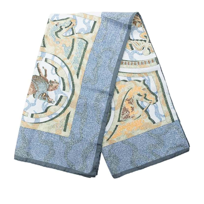 Hermès Alfred De Dreux Peintre du Cheval Silk Scarf Blue Silk Very good condition - Front View
