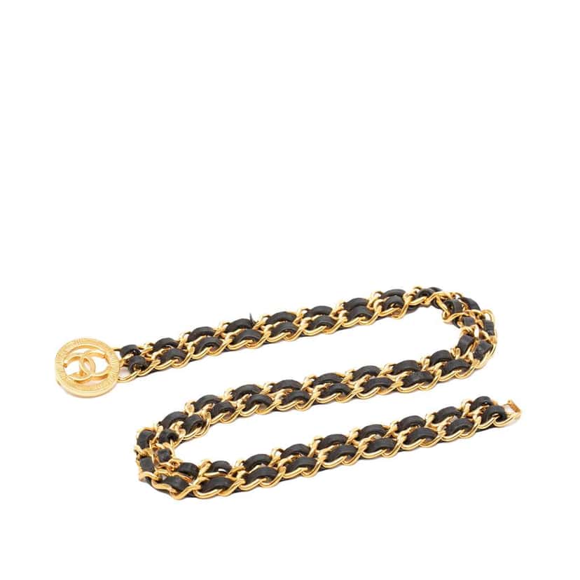 Chanel Gold Plated Leather Woven Double Chain Belt Gold Metal Very good condition - Front View