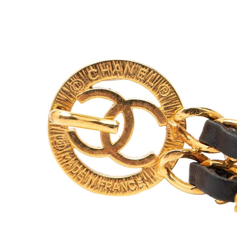 Chanel Gold Plated Leather Woven Double Chain Belt Gold Metal Very good condition - Back View