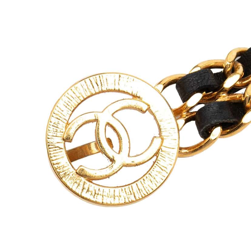 Chanel Gold Plated Leather Woven Double Chain Belt Gold Metal Very good condition - Inside View