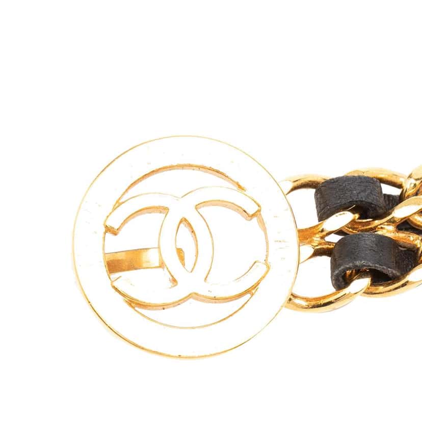 Chanel Gold Plated Leather Woven Double Chain Belt Gold Metal Very good condition - Model View