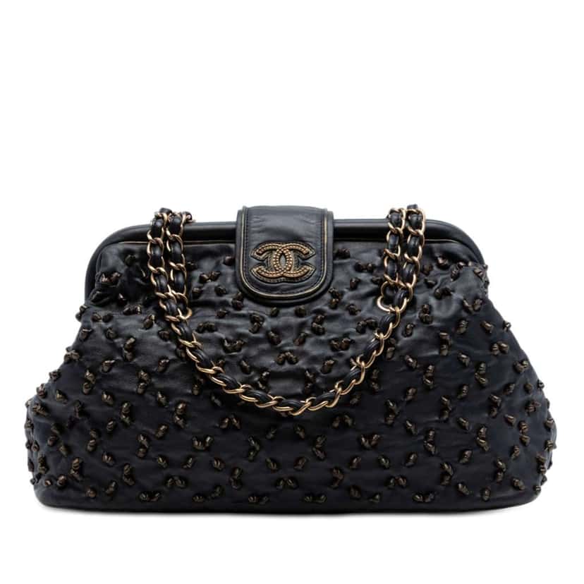 Chanel CC Lambskin Chic Knot Chain Shoulder Bag Black Leather Very good condition - Front View