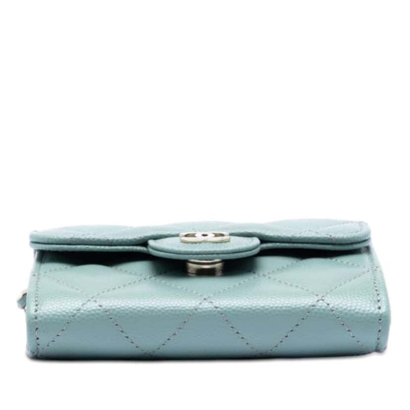 Chanel CC Quilted Caviar Flap Card Holder On Chain Blue Leather Very good condition - Inside View
