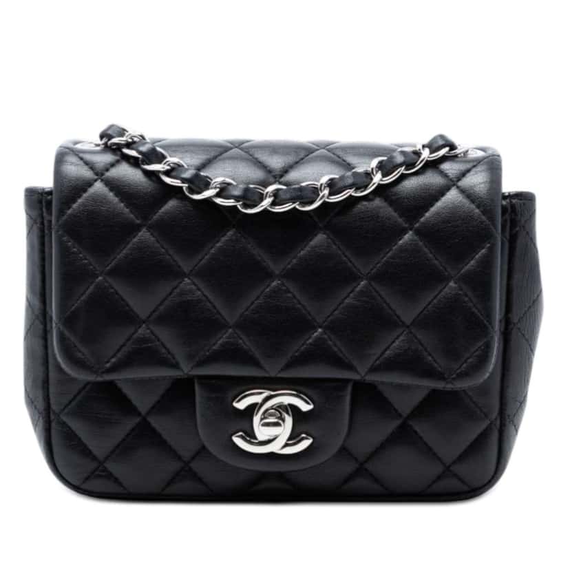 Chanel Mini Square Classic Lambskin Single Flap Black Leather Very good condition - Front View