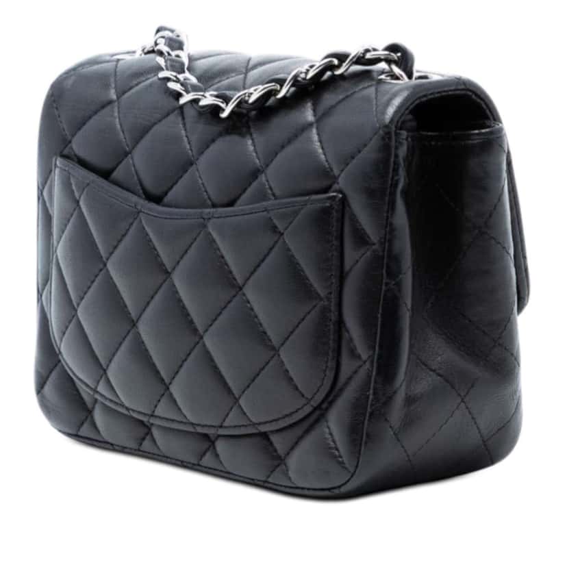 Chanel Mini Square Classic Lambskin Single Flap Black Leather Very good condition - Back View