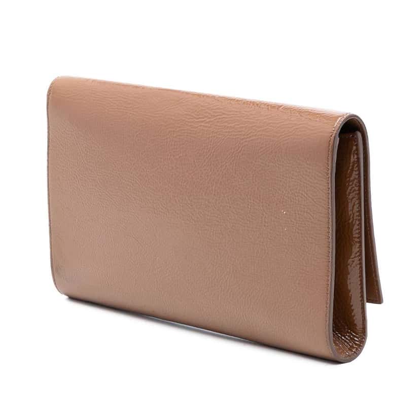 Saint Laurent Large Textured Patent Monogram Belle De Jour Clutch Brown Leather Very good condition - Back View
