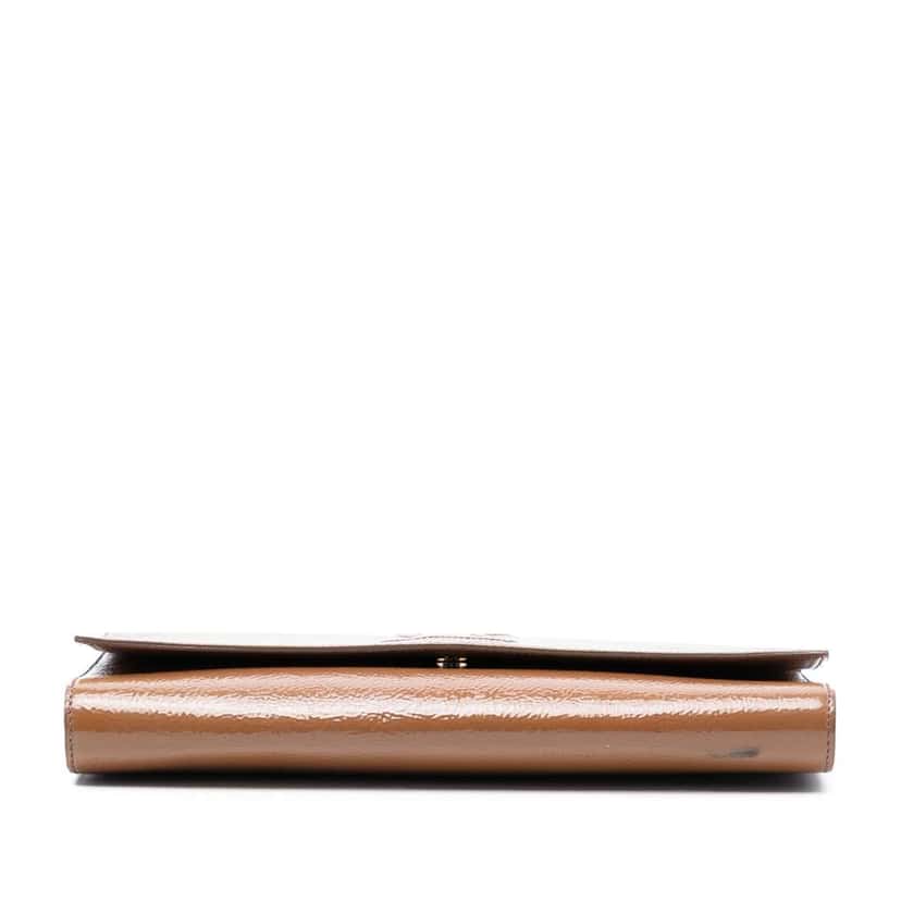 Saint Laurent Large Textured Patent Monogram Belle De Jour Clutch Brown Leather Very good condition - Inside View