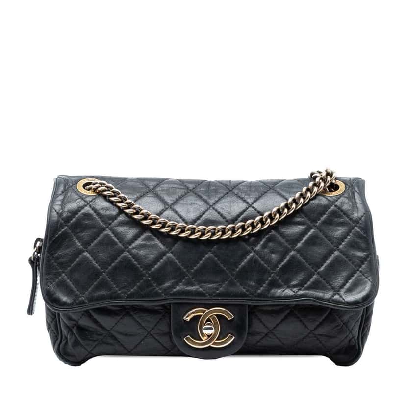 Chanel Small Quilted Iridescent Calfskin Shiva Flap Black Leather Very good condition - Front View