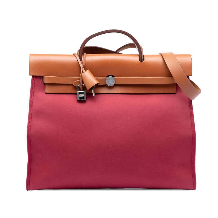 Hermès Toile Herbag Zip 39 Red Canvas Very good condition - Front View