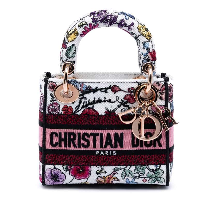 Dior Mini Embroidered Canvas Florilegio Lady D Lite White Canvas Very good condition - Front View