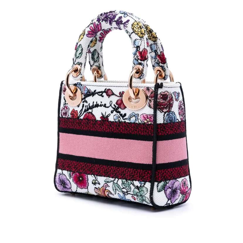 Dior Mini Embroidered Canvas Florilegio Lady D Lite White Canvas Very good condition - Back View