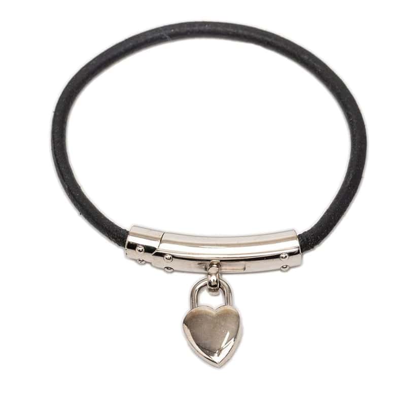 Hermès Leather Cadena Heart Charm Bracelet Black Leather Very good condition - Front View