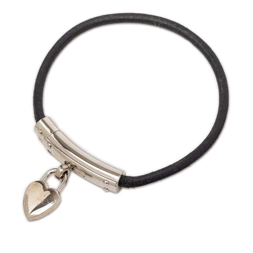 Hermès Leather Cadena Heart Charm Bracelet Black Leather Very good condition - Back View