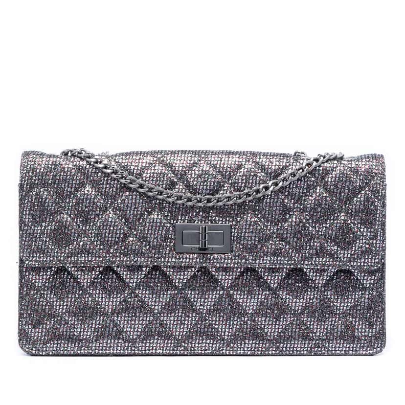 Chanel Quilted Glitter Canvas Reissue 2.55 Flap Silver Canvas Very good condition - Front View