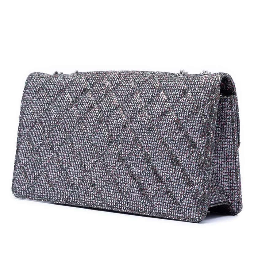 Chanel Quilted Glitter Canvas Reissue 2.55 Flap Silver Canvas Very good condition - Back View