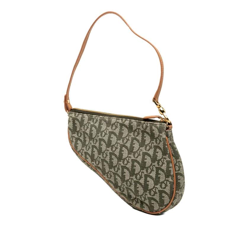 Dior Mini Diorissimo Canvas Saddle Pochette Green Canvas Very good condition - Back View