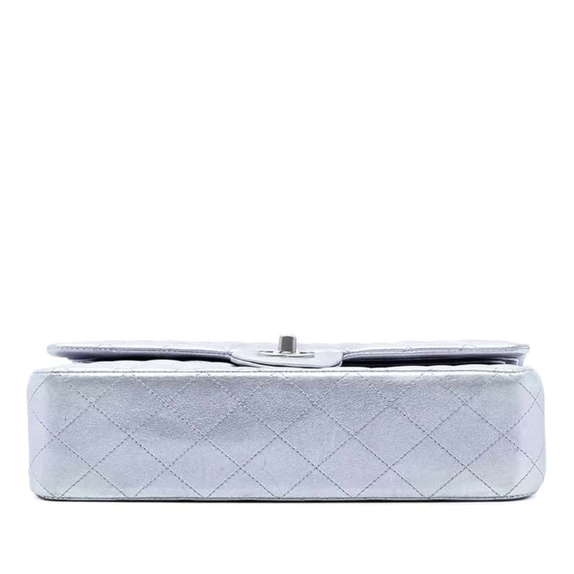 Chanel Medium Classic Metallic Lambskin Double Flap Silver Leather Very good condition - Inside View