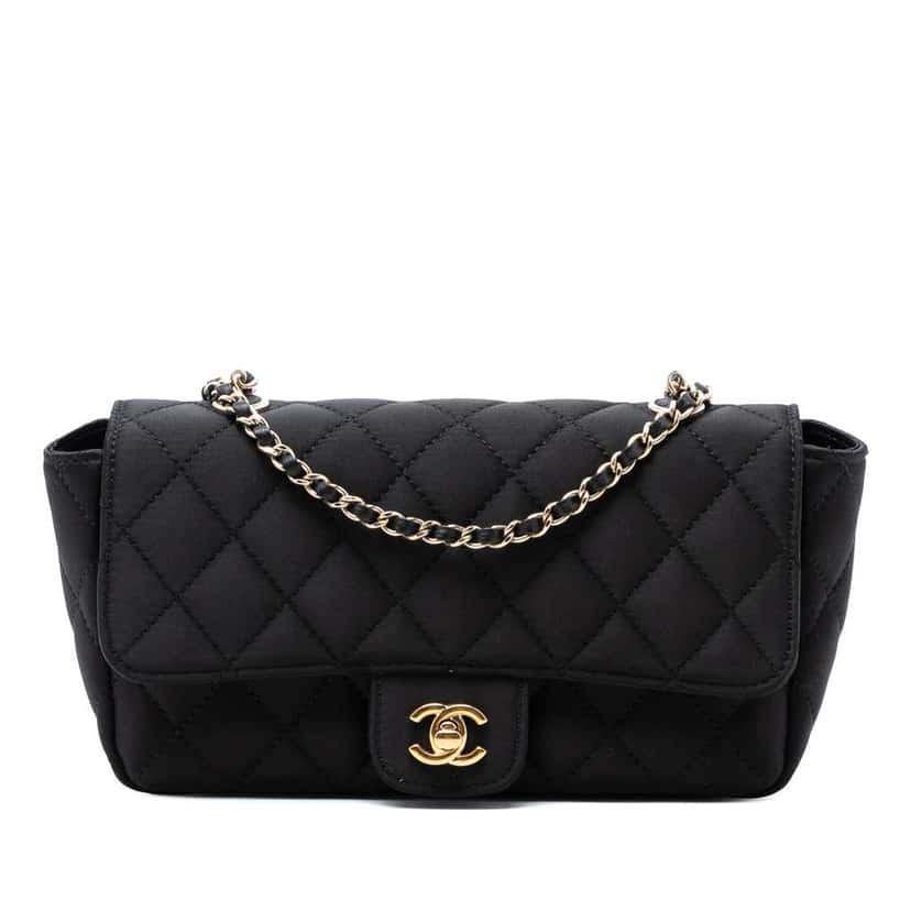 Chanel Mini Rectangular Quilted Satin Single Flap Black Satin Very good condition - Front View