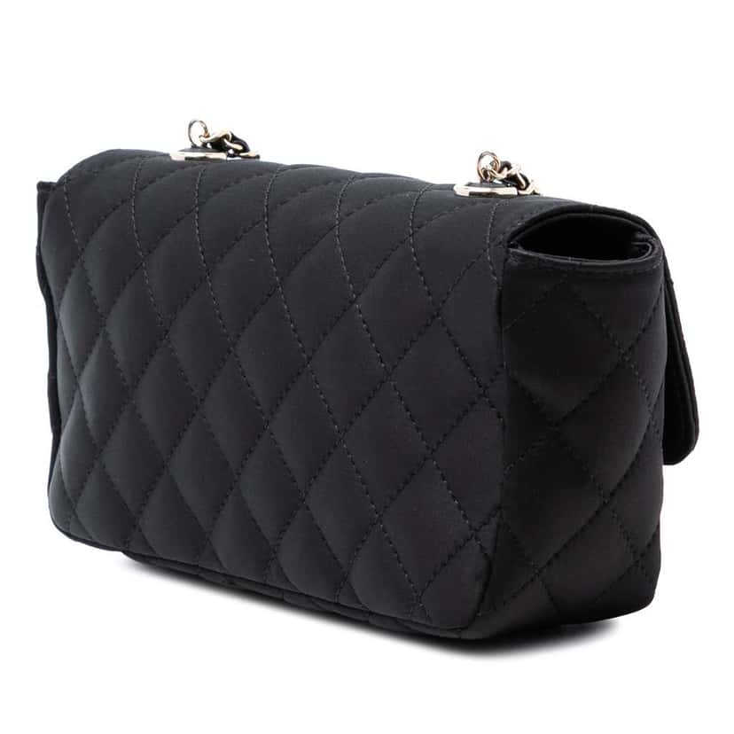 Chanel Mini Rectangular Quilted Satin Single Flap Black Satin Very good condition - Back View