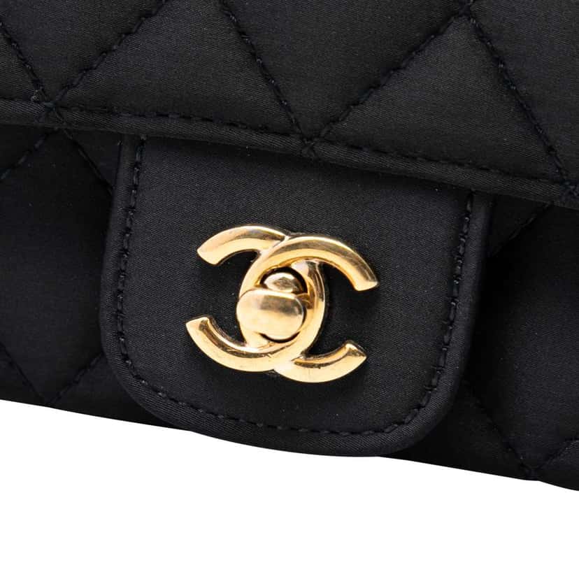 Chanel Mini Rectangular Quilted Satin Single Flap Black Satin Very good condition - Box View