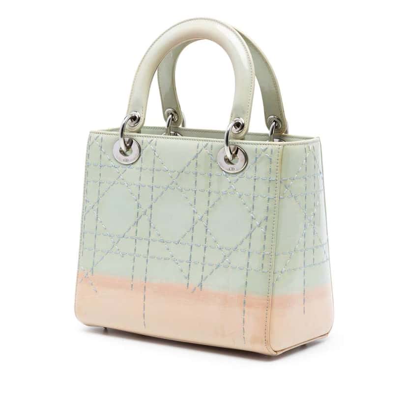 Dior Medium Ombre Patent Cannage Lady Dior Green Leather Very good condition - Back View