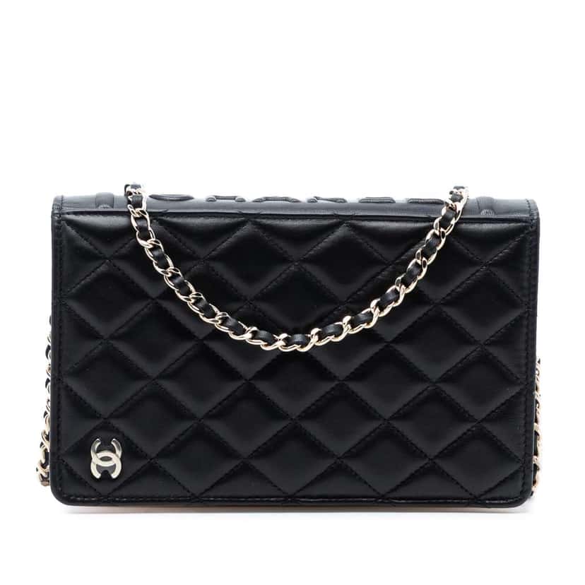 Chanel Quilted Lambskin Book Wallet On Chain Black Leather Very good condition - Front View