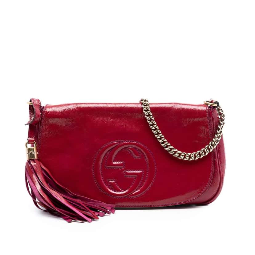 Gucci Medium Patent Soho Chain Flap Crossbody Pink Leather Very good condition - Front View