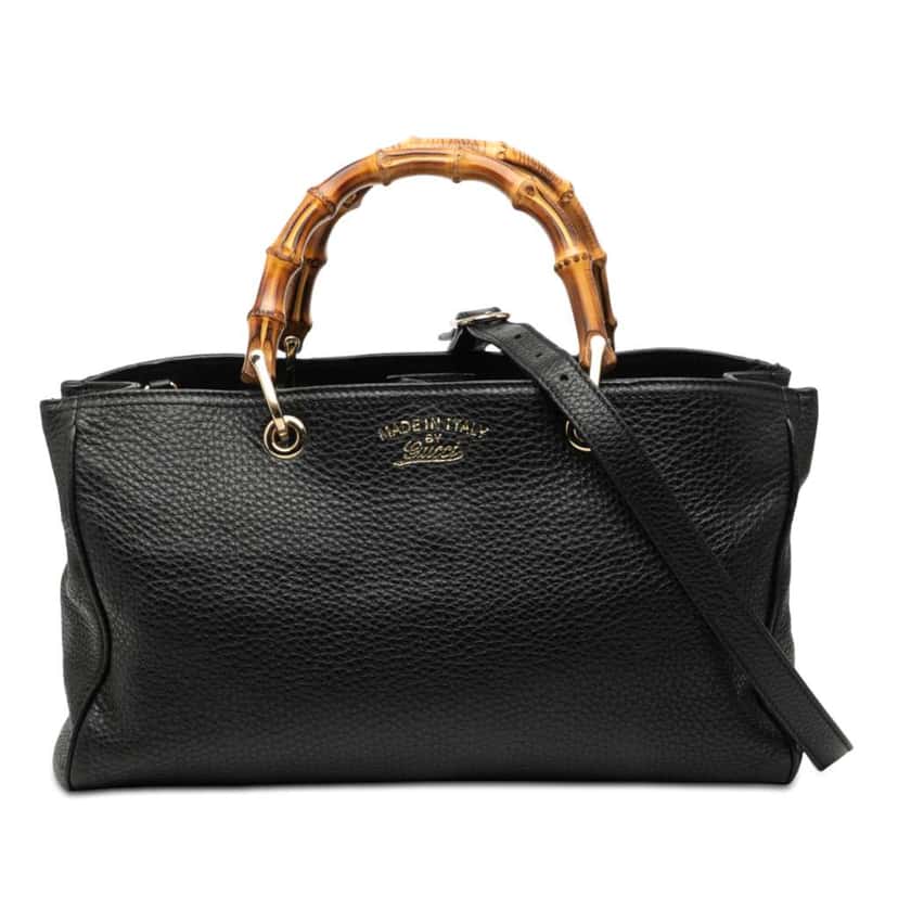 Gucci Medium Calfskin Bamboo Shopper Satchel Black Leather Good condition - Front View