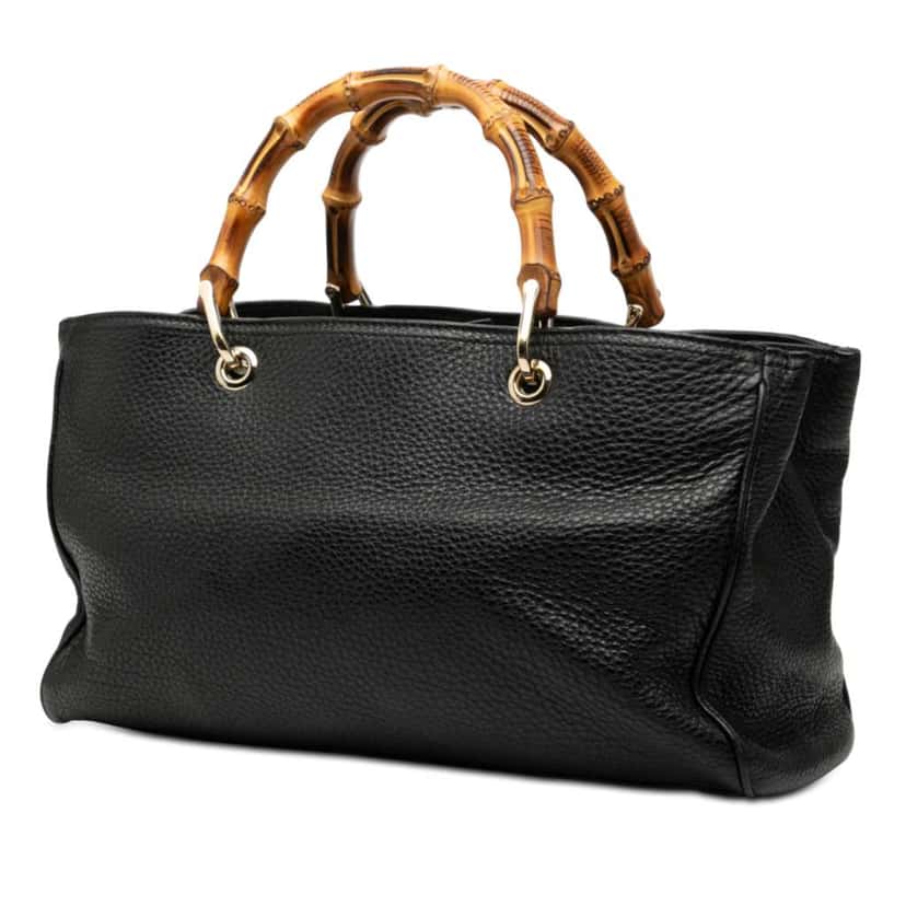 Gucci Medium Calfskin Bamboo Shopper Satchel Black Leather Good condition - Back View