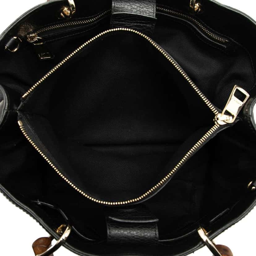 Gucci Medium Calfskin Bamboo Shopper Satchel Black Leather Good condition - Model View