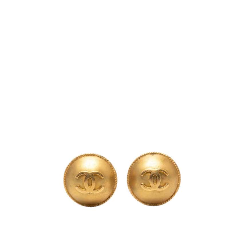 Chanel Gold Plated CC Button Clip on Earrings Gold Metal Very good condition - Front View