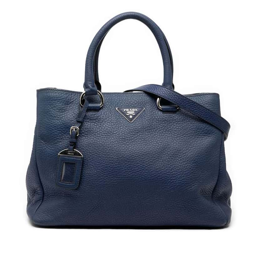 Prada Vitello Daino Zip Top Satchel Blue Leather Very good condition - Front View