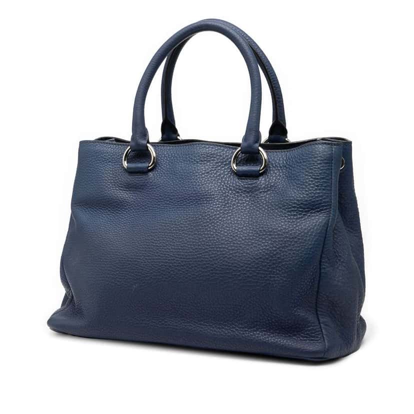 Prada Vitello Daino Zip Top Satchel Blue Leather Very good condition - Back View