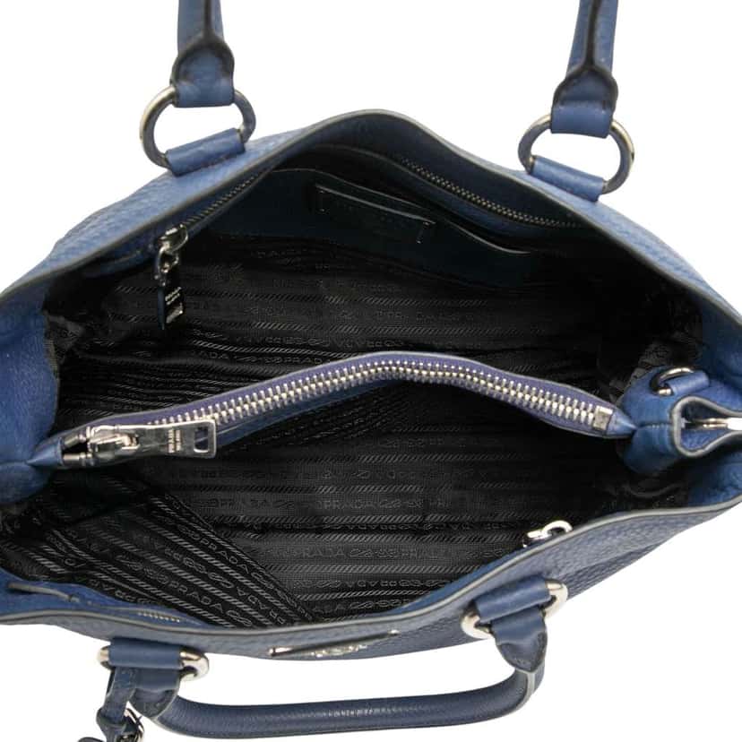 Prada Vitello Daino Zip Top Satchel Blue Leather Very good condition - Model View