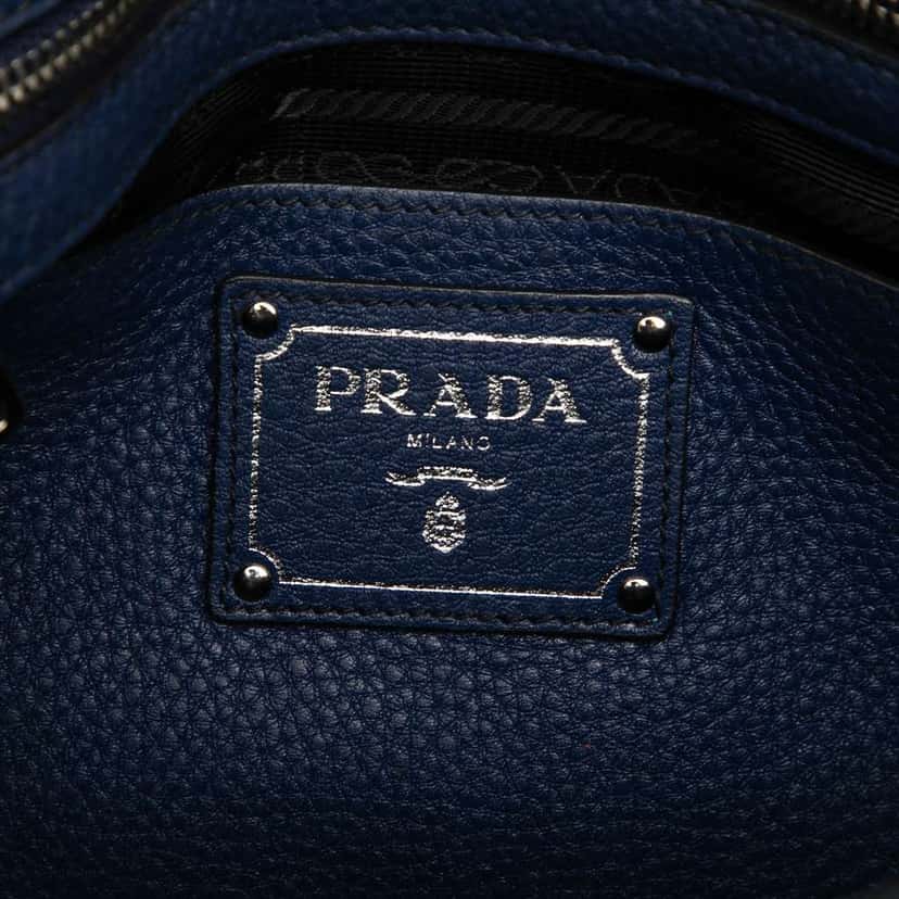 Prada Vitello Daino Zip Top Satchel Blue Leather Very good condition - Box View