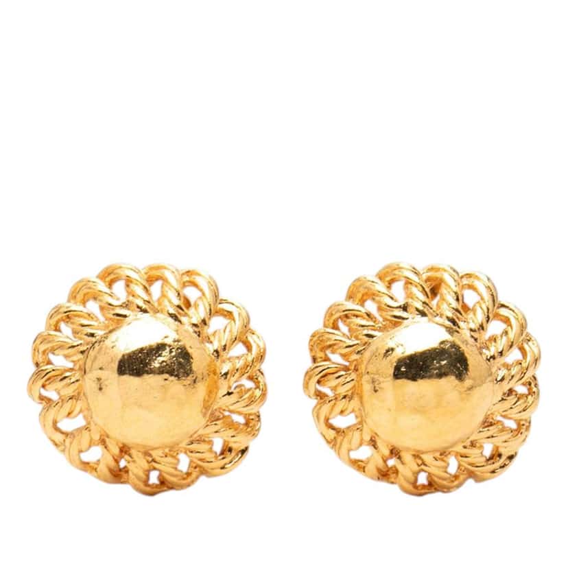 Chanel Gold Plated Round Clip On Earrings Gold Metal Very good condition - Front View
