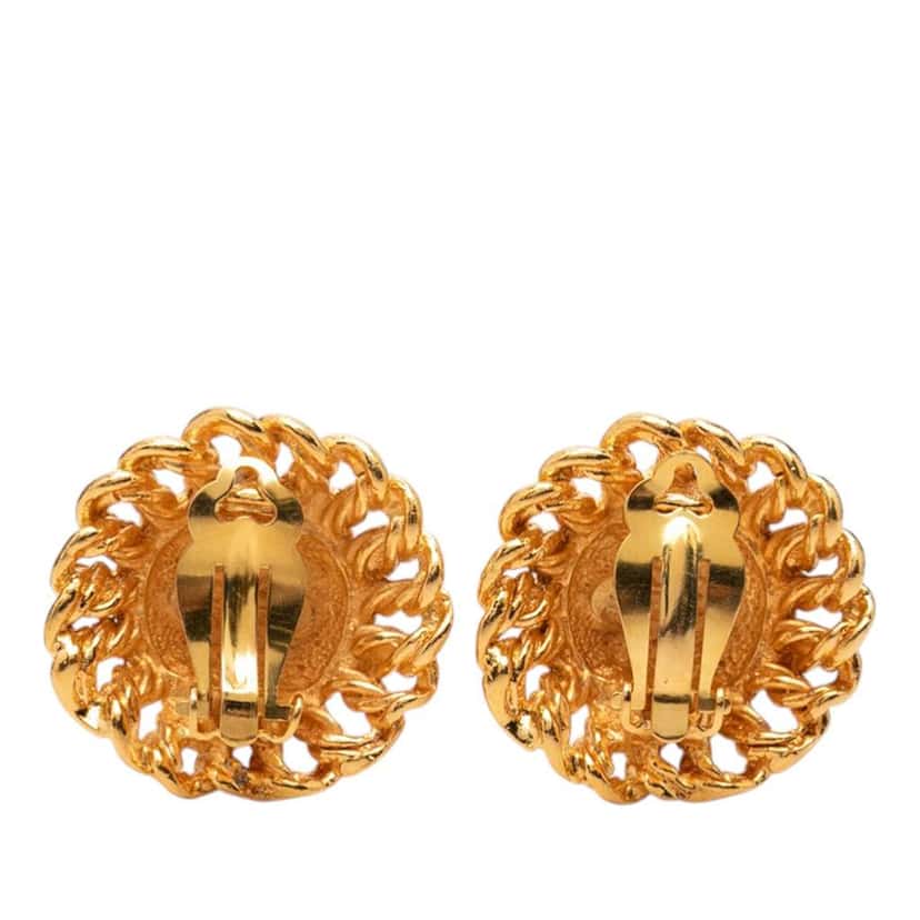 Chanel Gold Plated Round Clip On Earrings Gold Metal Very good condition - Back View