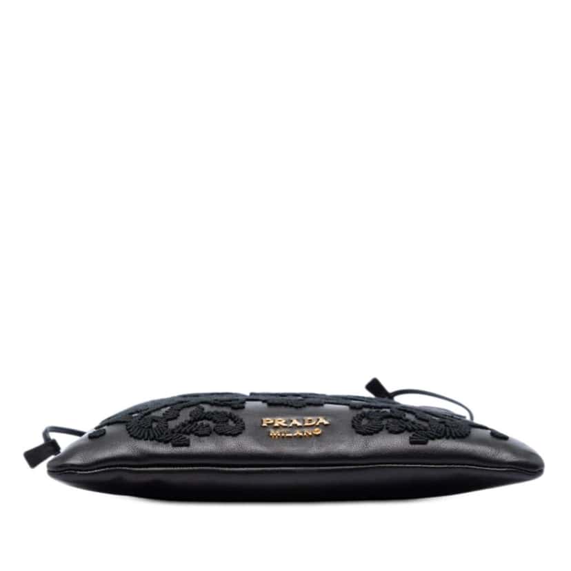 Prada Embroidered Leather Drawstring Pouch Black Leather Very good condition - Inside View