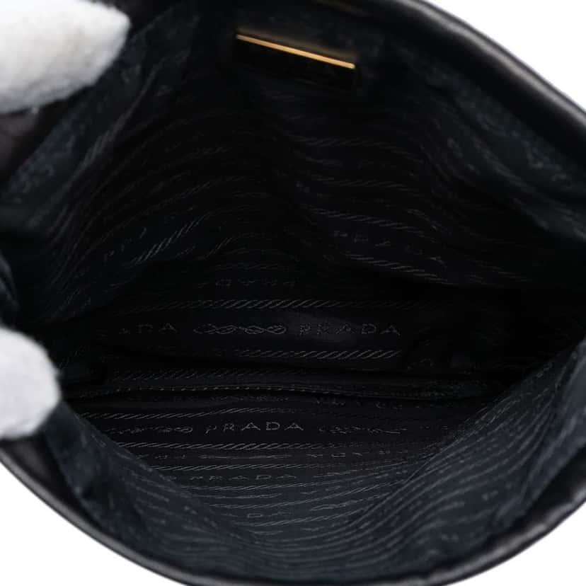 Prada Embroidered Leather Drawstring Pouch Black Leather Very good condition - Model View