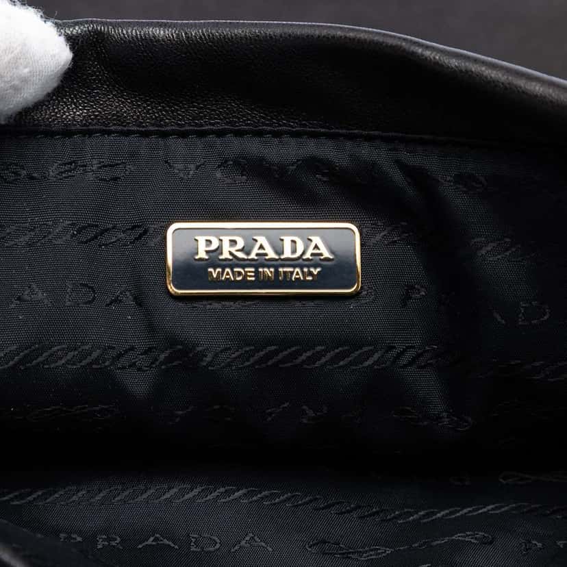 Prada Embroidered Leather Drawstring Pouch Black Leather Very good condition - Box View