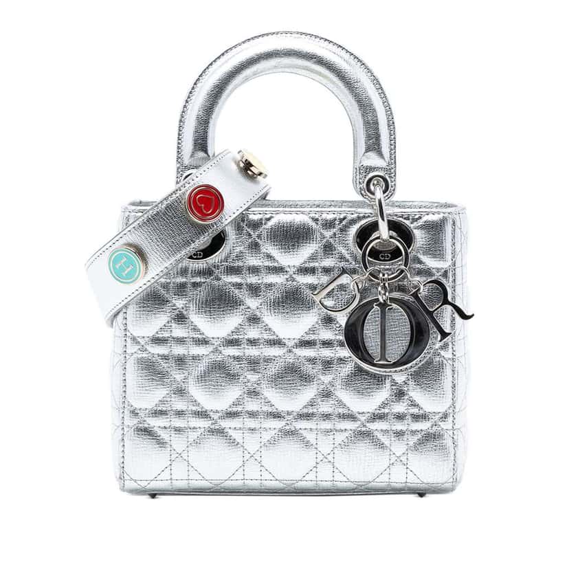 Dior Small Metallic Grained Calfskin Cannage My ABCDior Lady Dior Silver Leather Very good condition - Front View