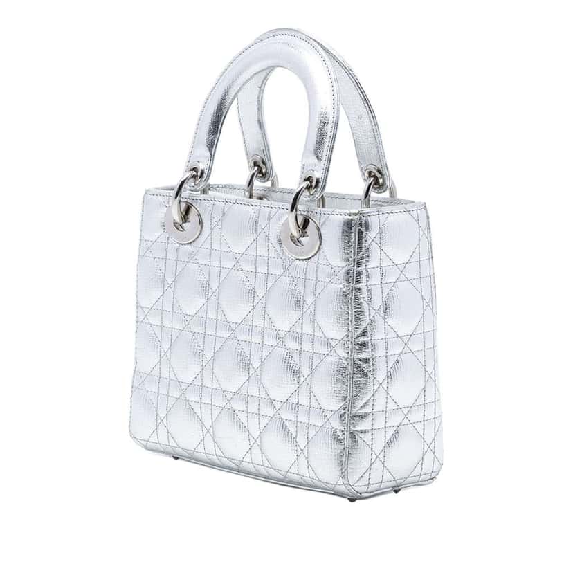 Dior Small Metallic Grained Calfskin Cannage My ABCDior Lady Dior Silver Leather Very good condition - Back View